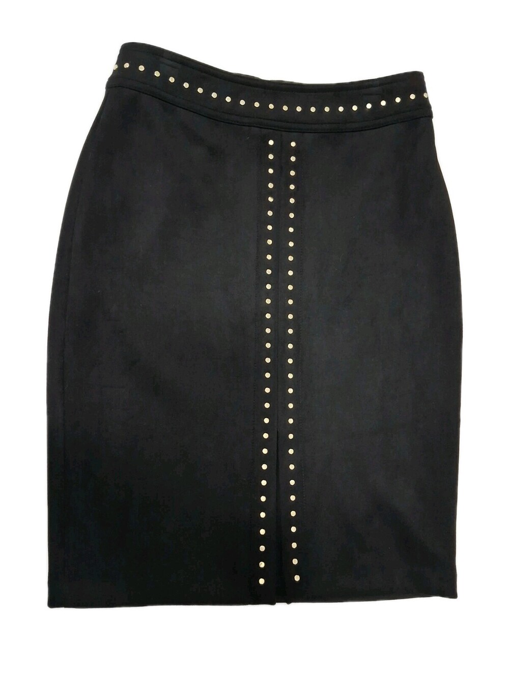 White House Black Market Suede Feel Black Studded Skirt Size 0, EUC